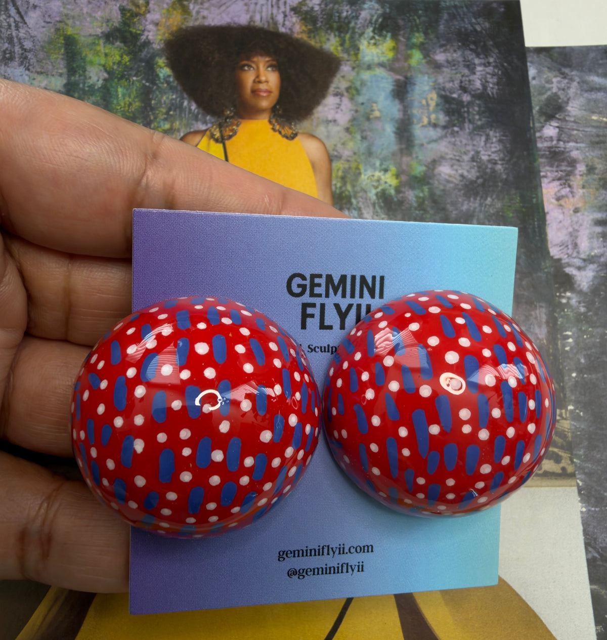 Makena Red Polka Dot Dome Earrings | Hand-Painted Retro Ear Bobs