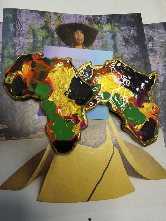 Africa Earrings, Hand-Sculpted & Painted in Living Color