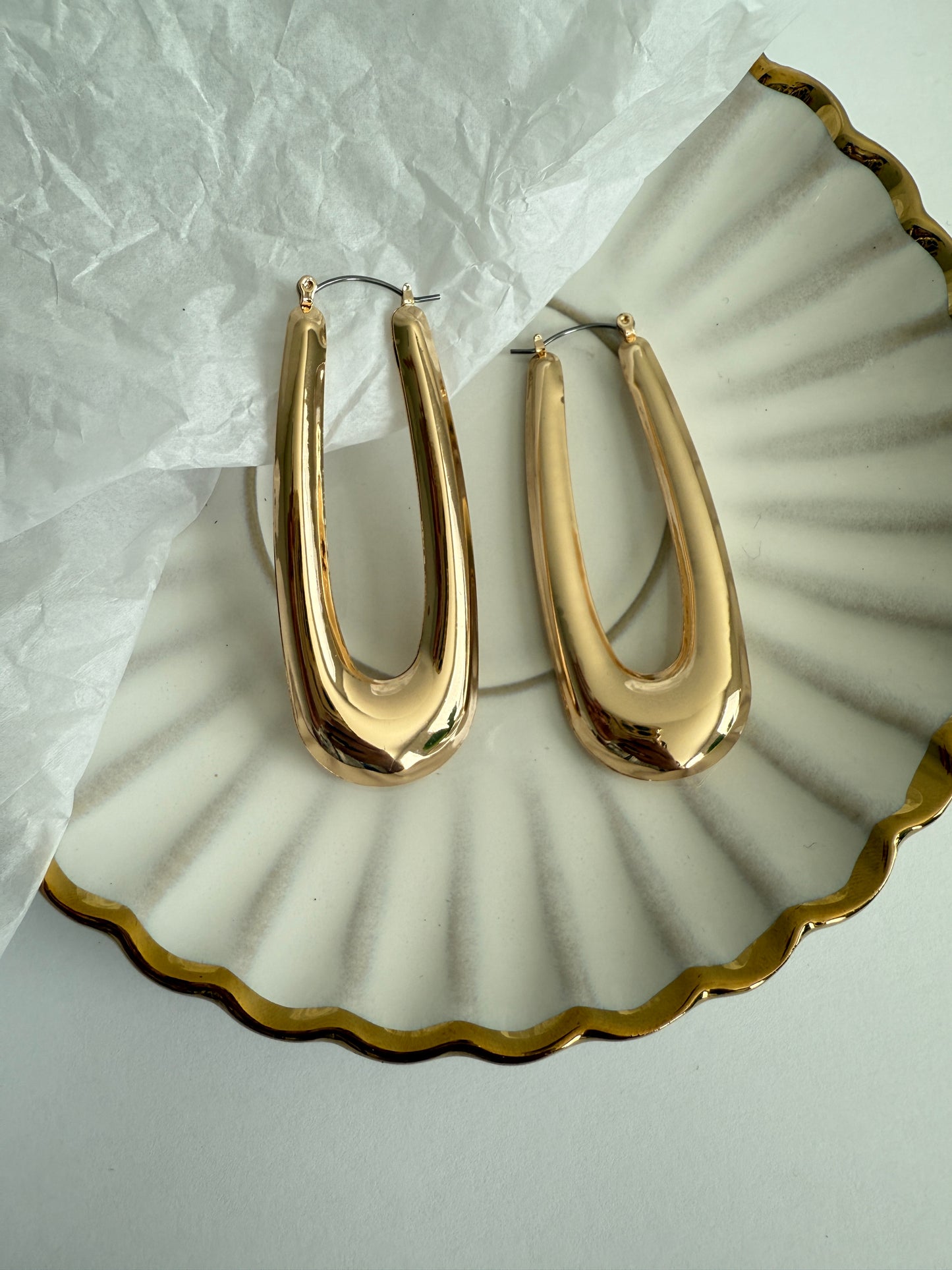 Elongated Gold Hoop Earrings