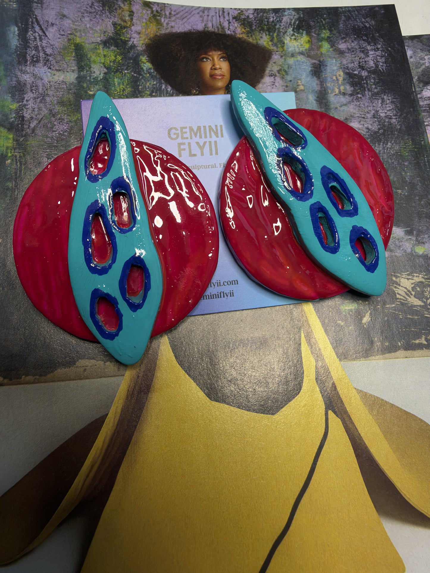 Nia Pink & Turquoise Statement Earrings | Hand-Painted Clay