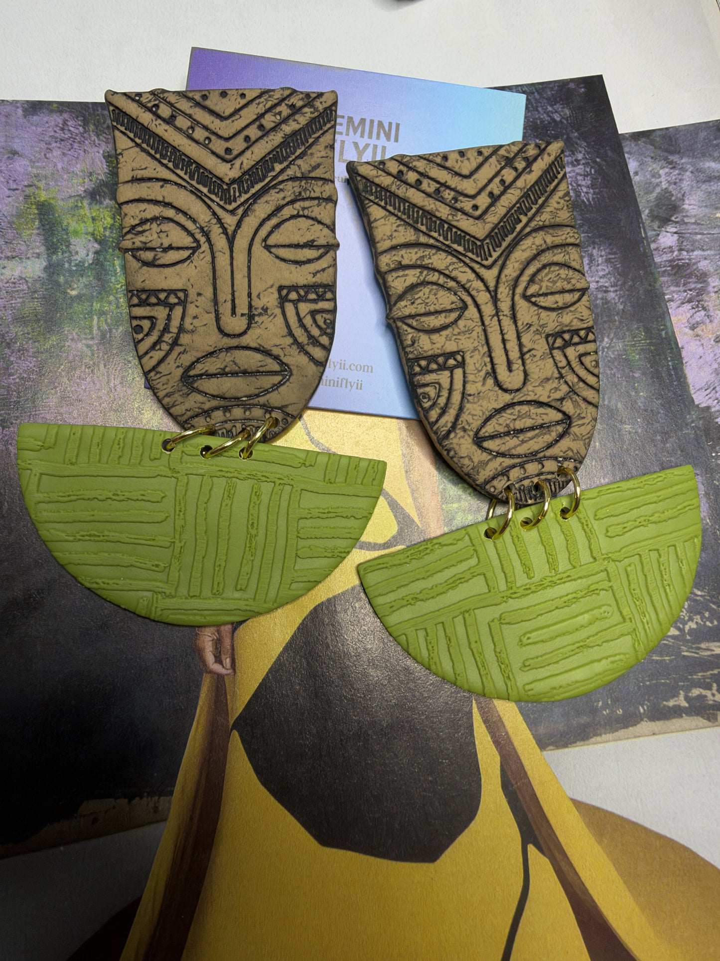 Kenyatta Mask Statement Earrings | Hand-Etched Polymer Clay