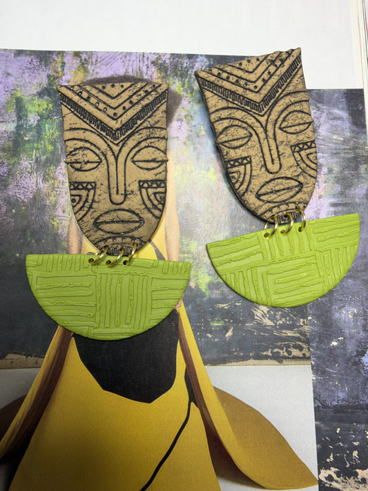 Kenyatta Mask Statement Earrings | Hand-Etched Polymer Clay