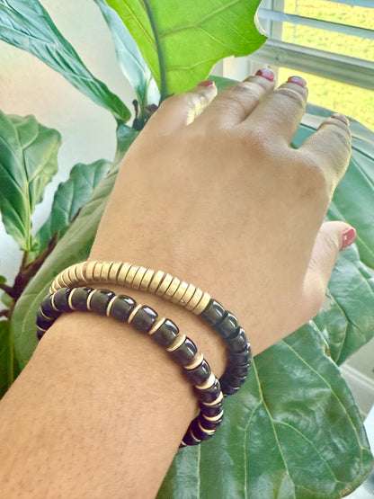 Black and Gold Beaded Bracelet Set