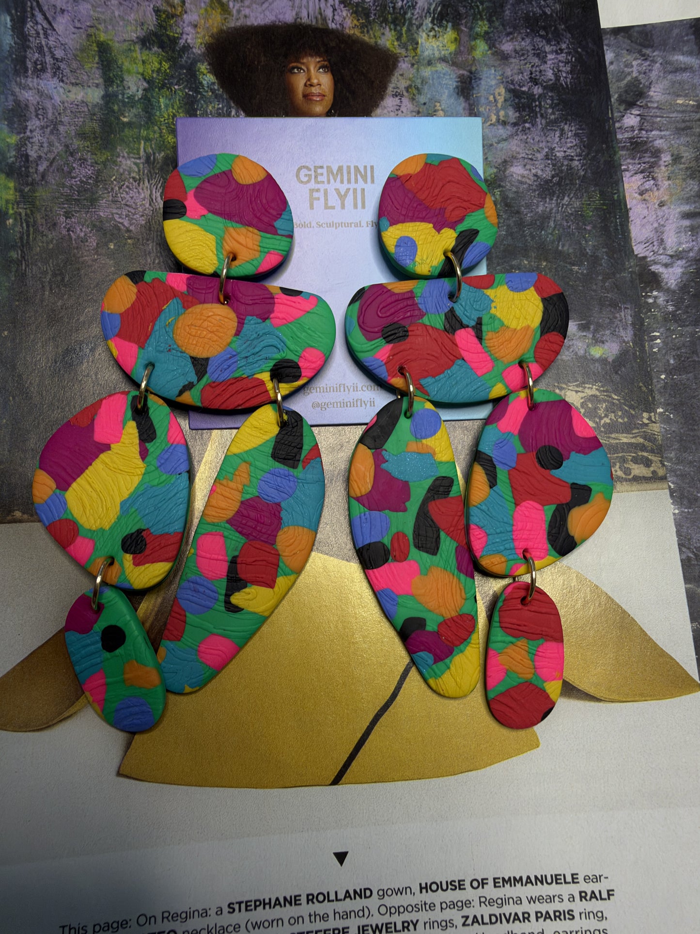 Colorful Stacked Drop Earrings | Lightweight Abstract Clay