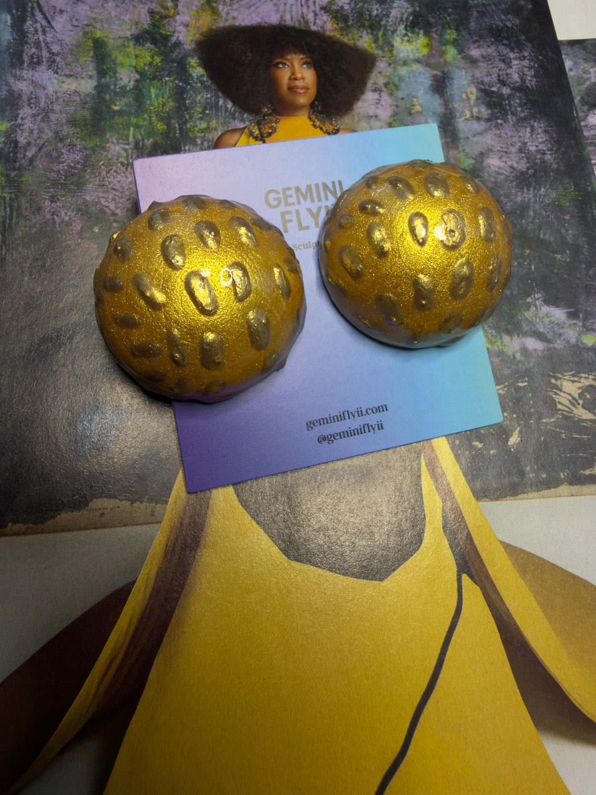 Shani Ear Bobs | Retro Gold Hand-Painted Dome Earrings