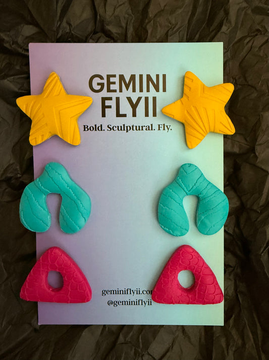 Bold Trio Stud Pack — (lemon yellow, blue raspberry, electric pink)