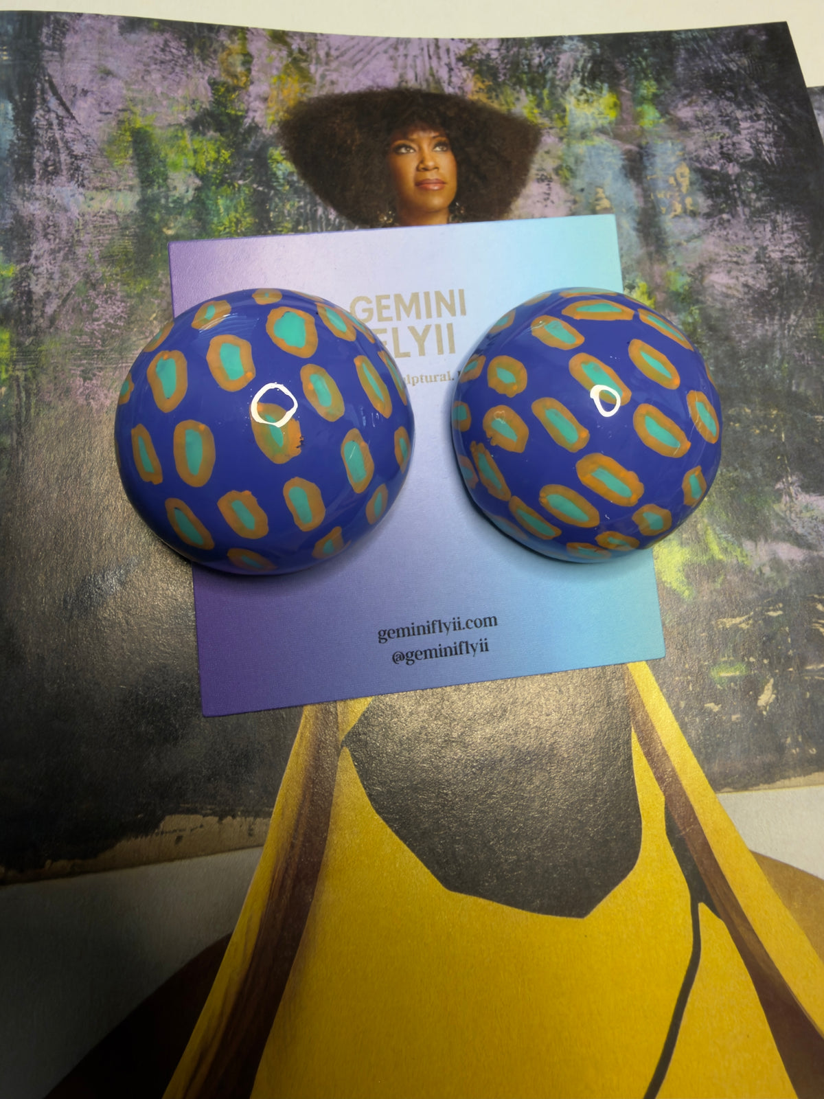 Ashanti Ear Bobs | Retro Hand-Painted Dome Earrings