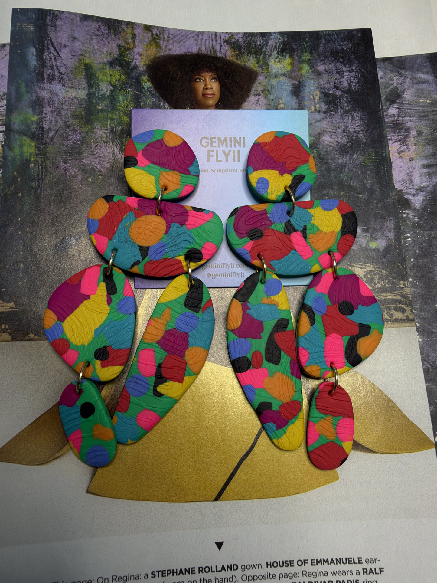 Colorful Stacked Drop Earrings | Lightweight Abstract Clay