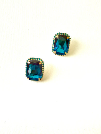 Jeweled Stud Earrings (Blue)