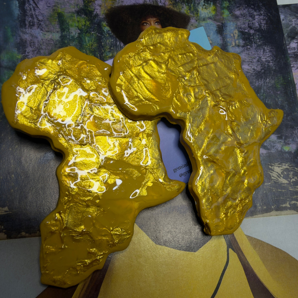 Gold Africa Statement Earrings | Hand-Painted Abstract Art