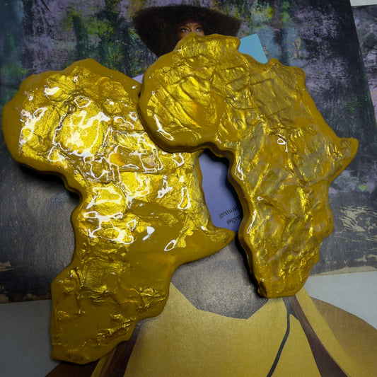 Gold Africa Statement Earrings | Hand-Painted Abstract Art