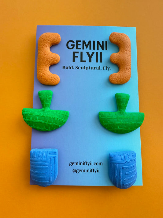 Bold Trio Stud Pack — Orange, Green & Blue