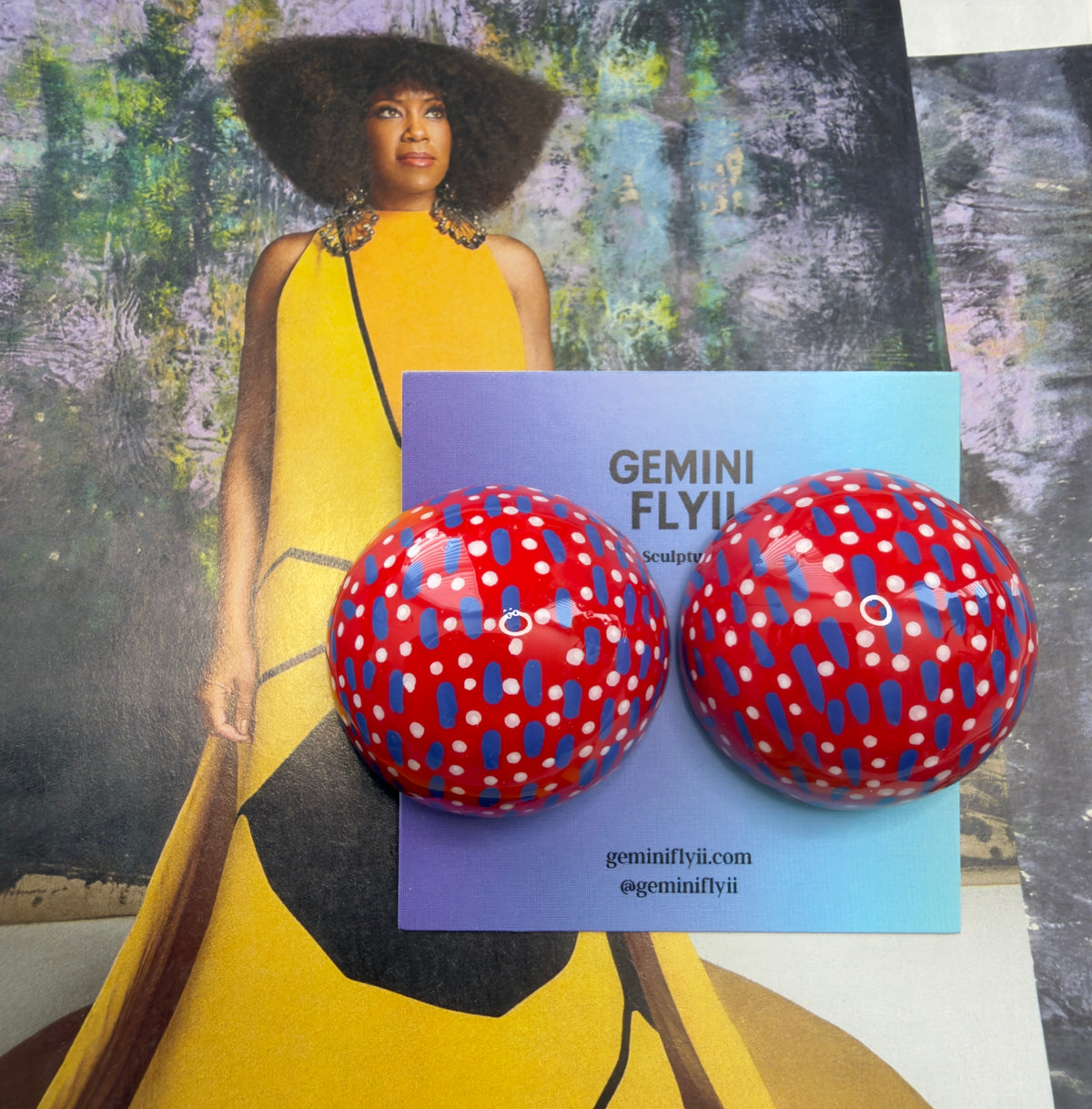 Makena Red Polka Dot Dome Earrings | Hand-Painted Retro Ear Bobs
